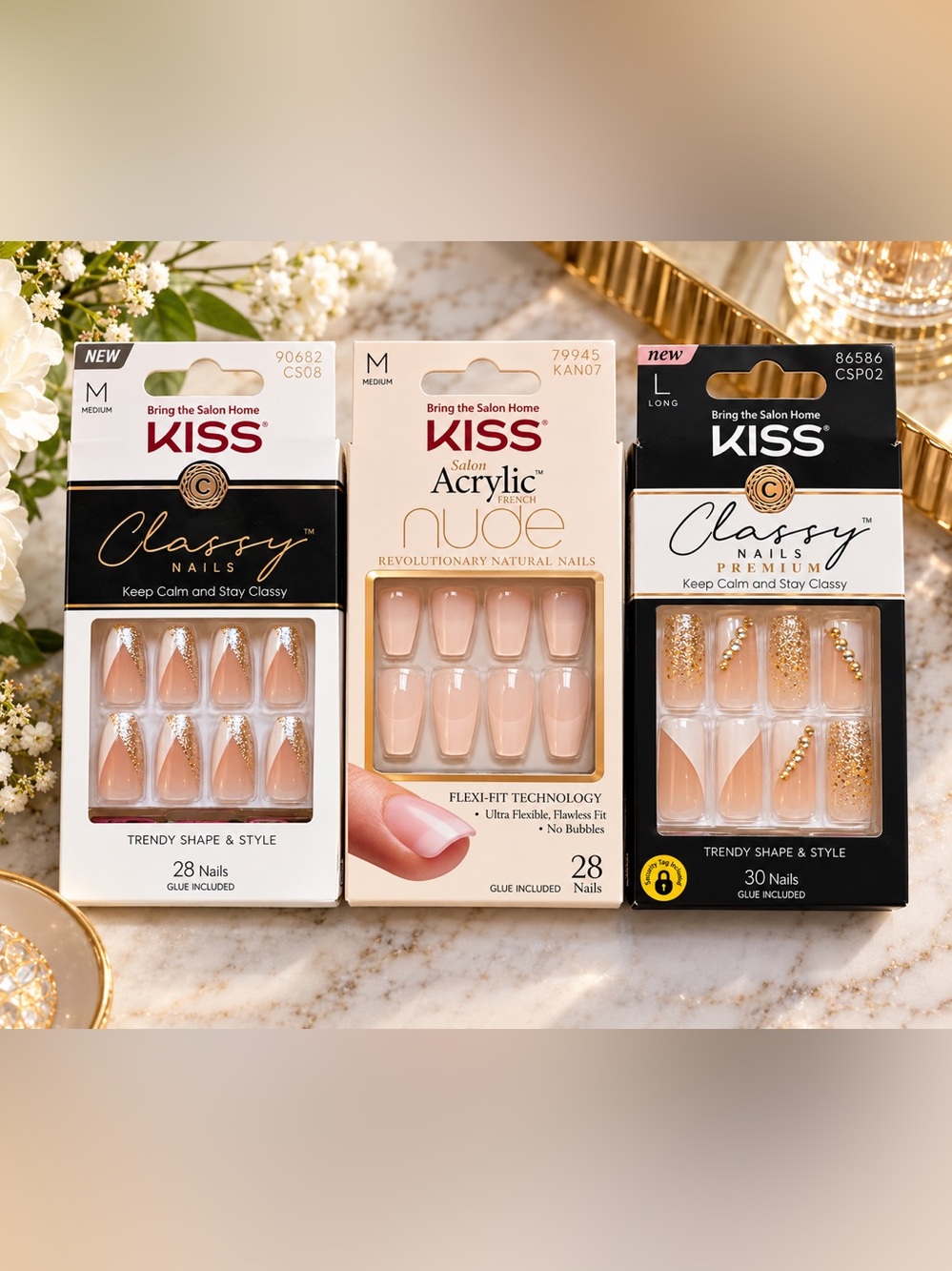 3 Bundle Kiss Press on Nail Sets NIB Formal Wedding